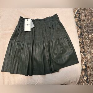 7 For All Mankind Dark Green Smocked Waist Pleated Circle Skirt